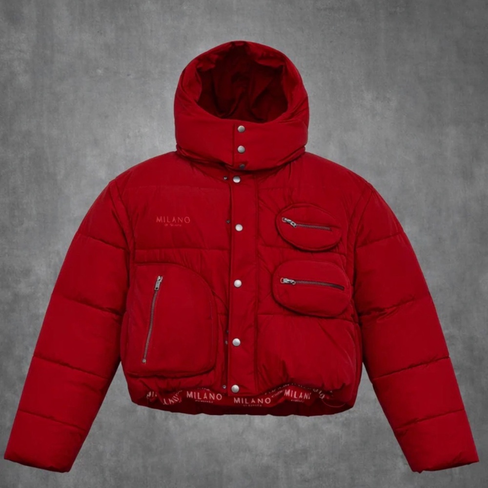 Milano Red Quilted Jacket with Logo